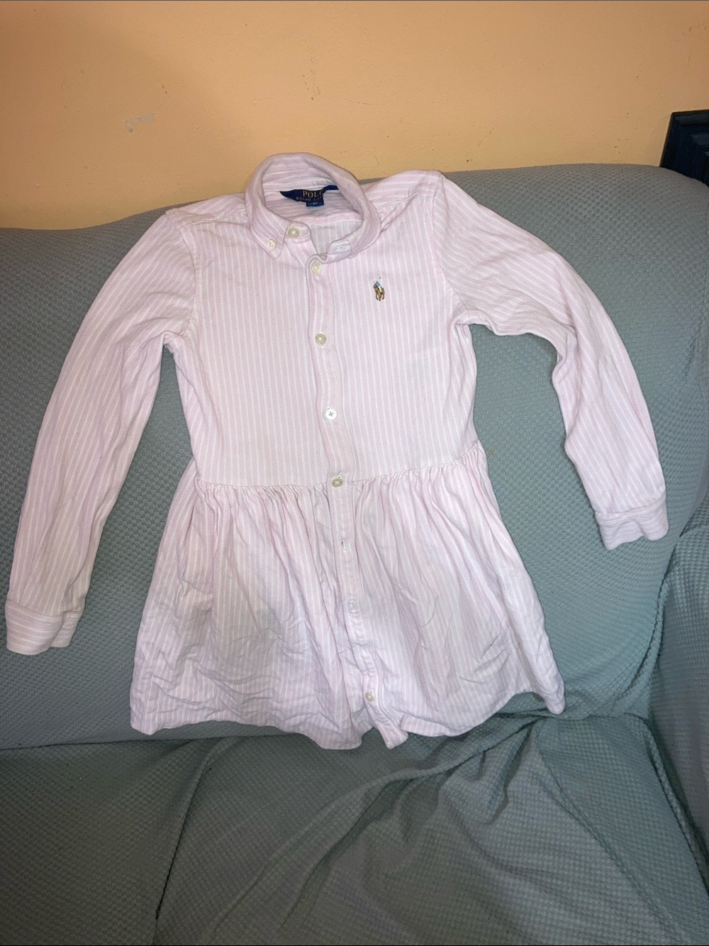 Polo by Ralph Lauren Pink & White Striped Button-Front Peplum Shirt
